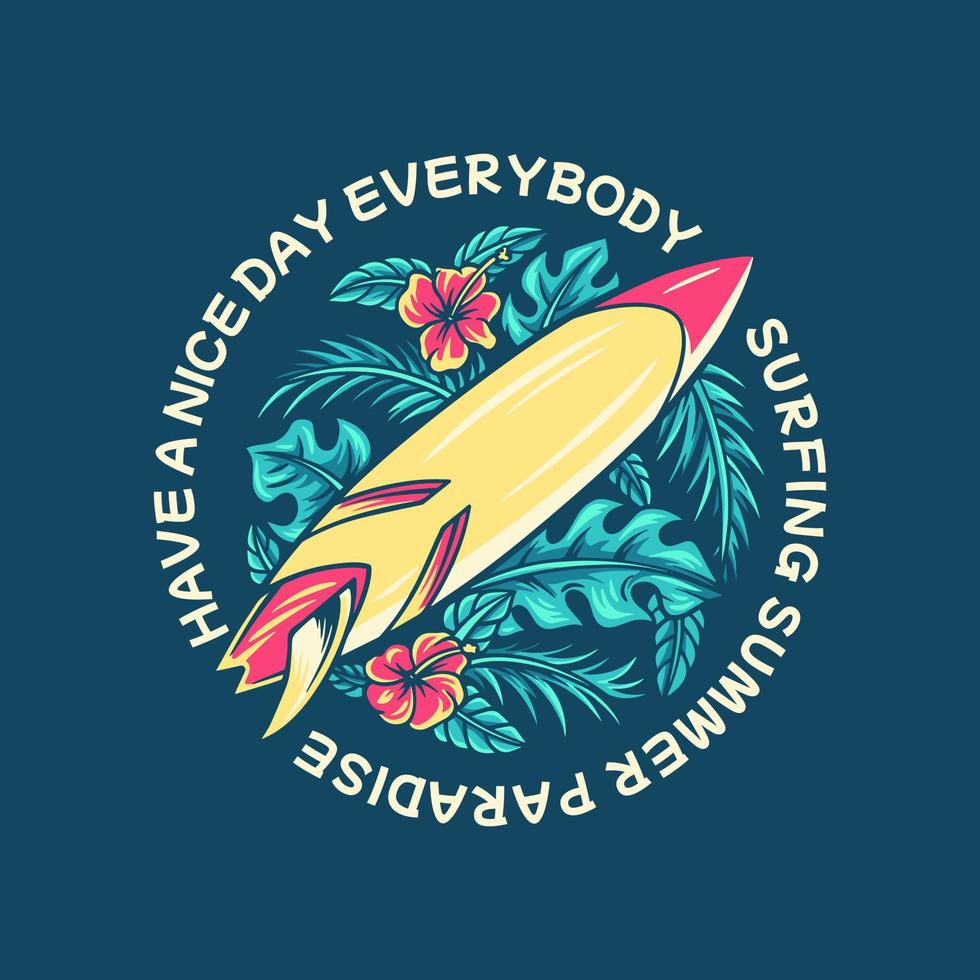 ilustración de paraíso de verano de surf vector