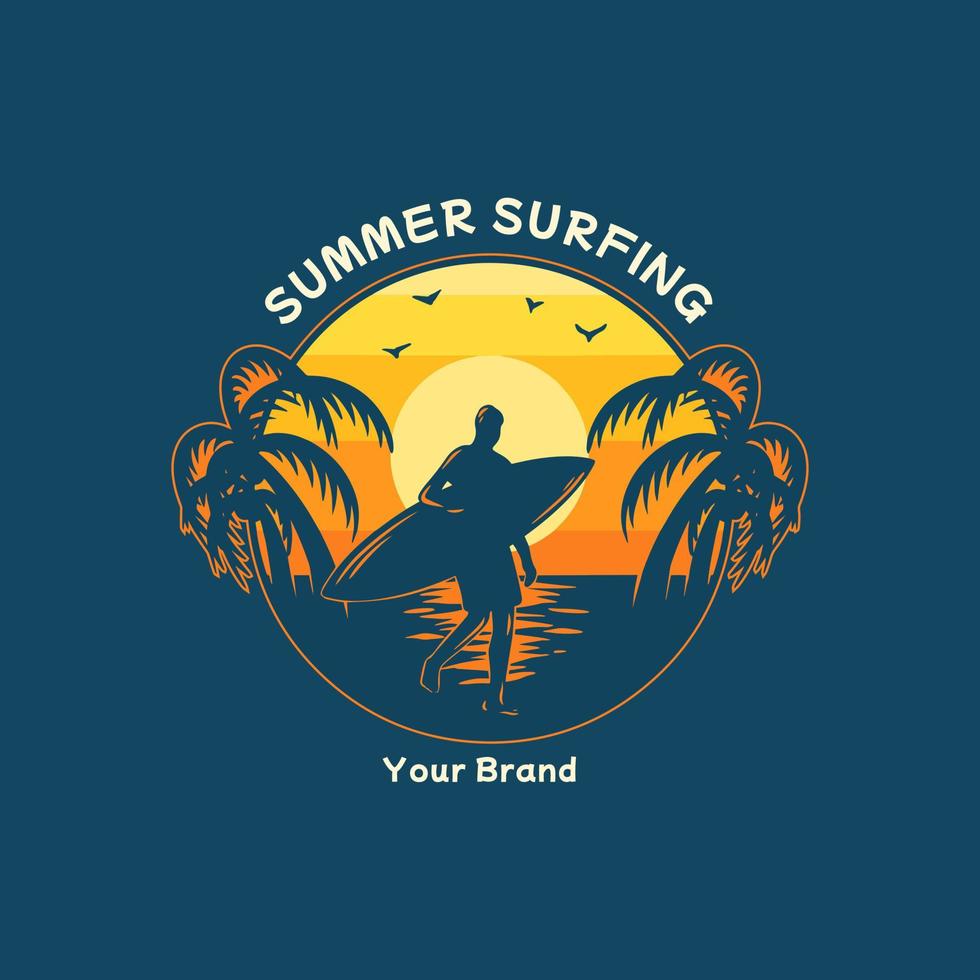 Silhouette Surfing Summer Illustration vector