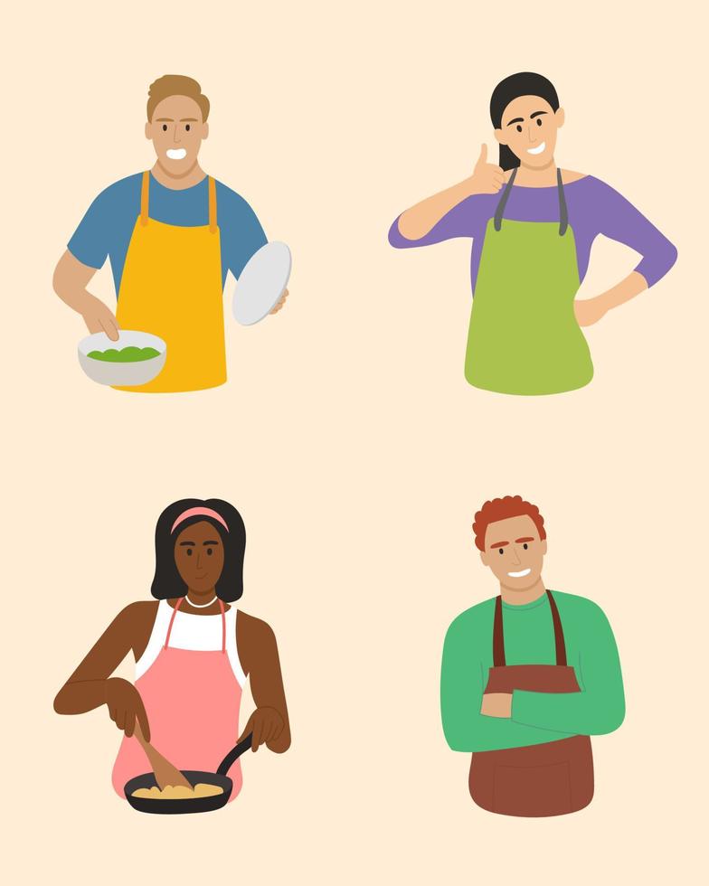 A set of people who are fond of home cooking vector