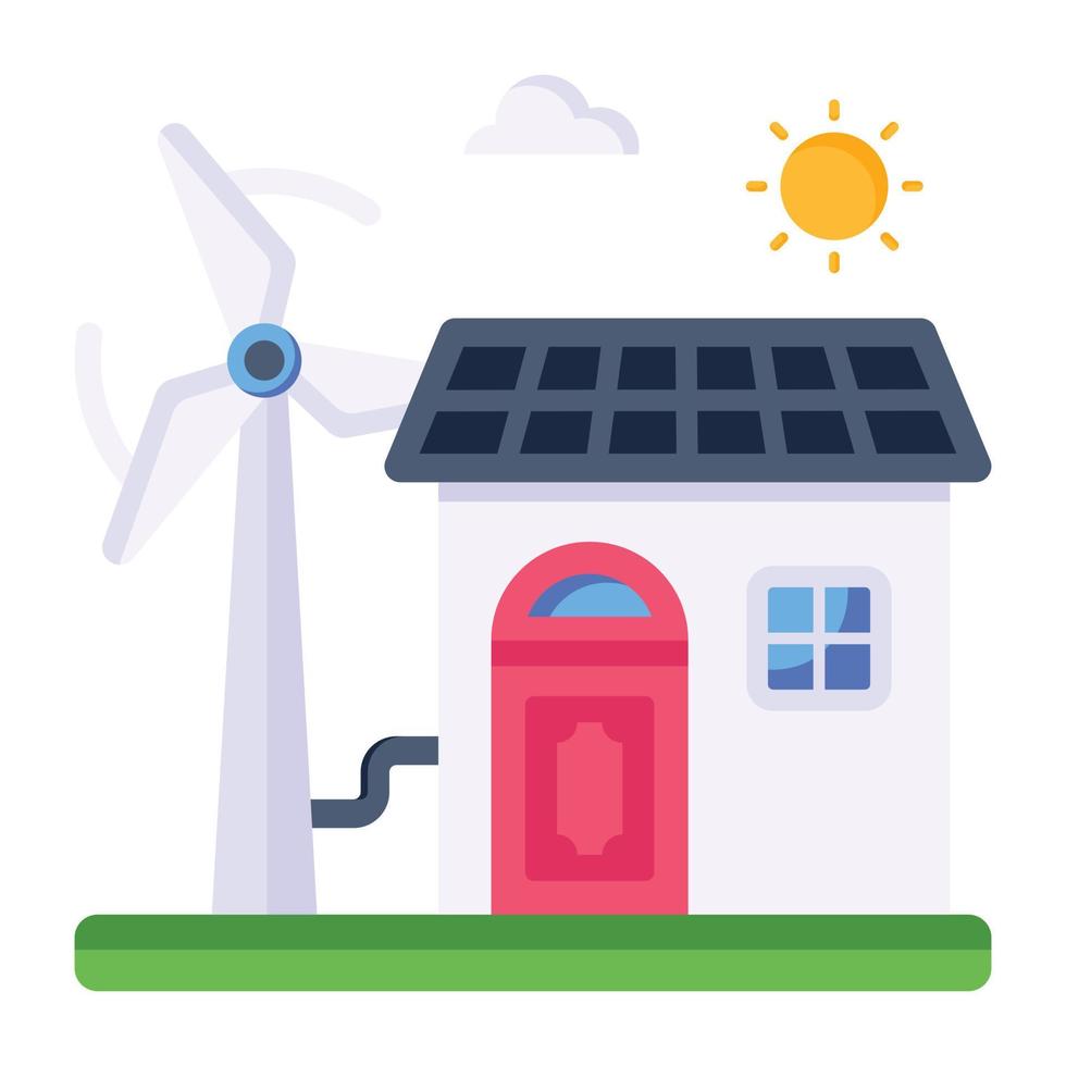 un icono plano de moda de molino doméstico, fuente de energía renovable vector
