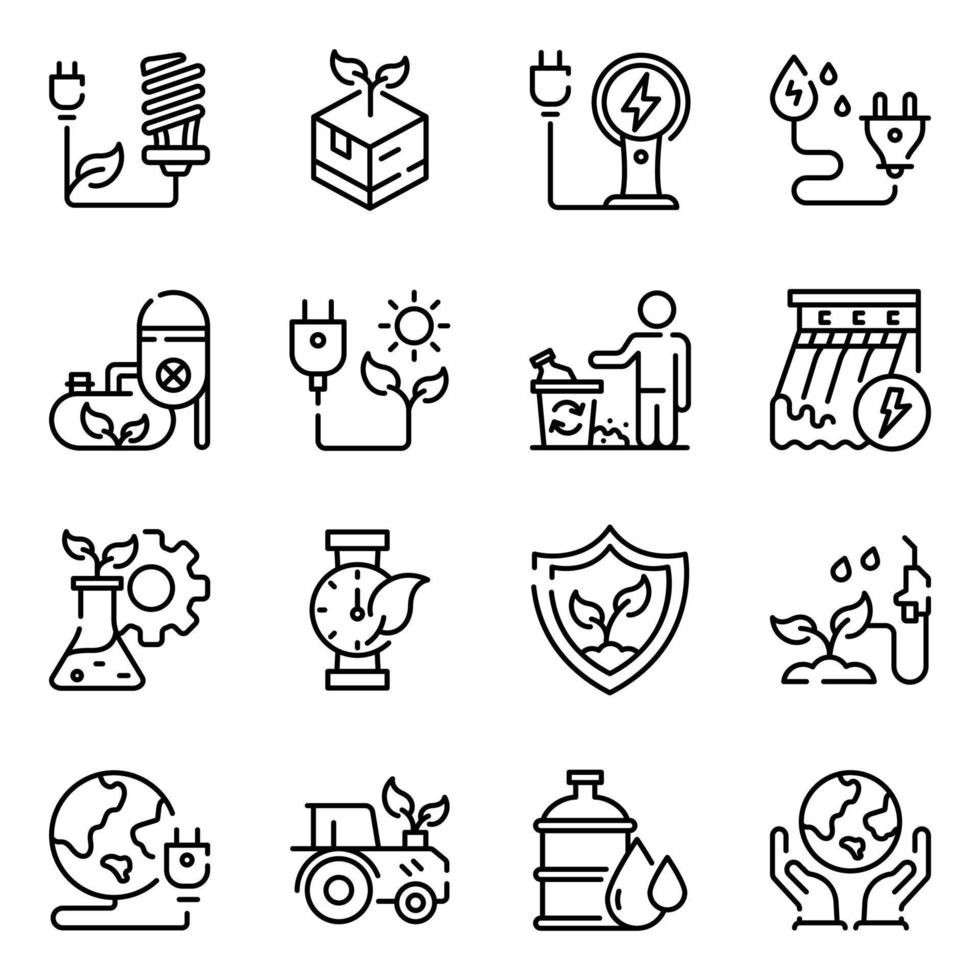 paquete de iconos de doodle de energía verde vector