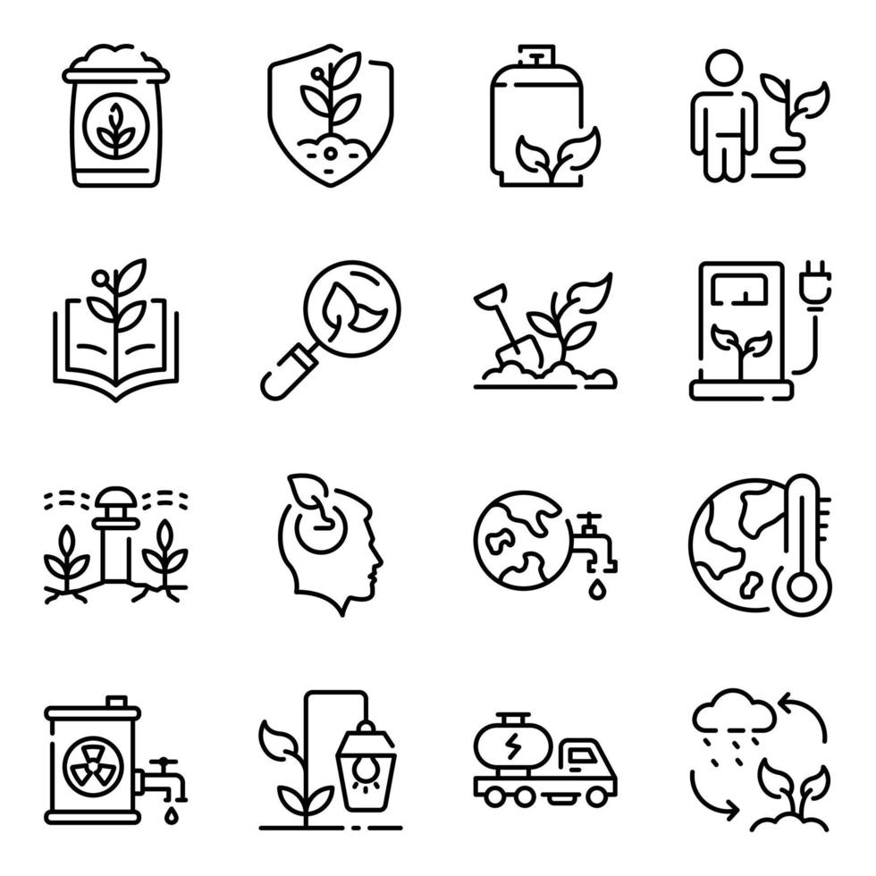 paquete de iconos lineales de recursos ecológicos vector