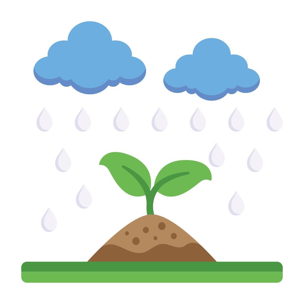 An icon of rain on plants, flat vector