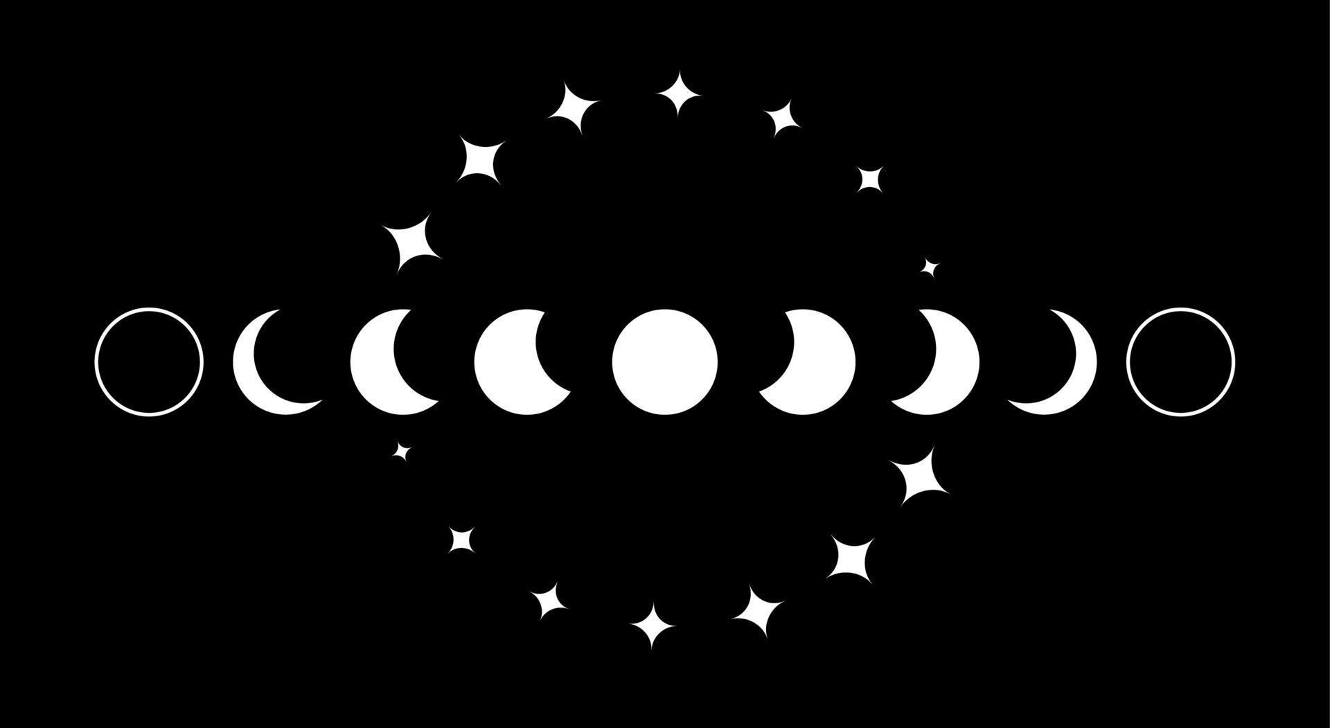 Moon Phases white border frame, wicca banner sign. Triple moon pagan