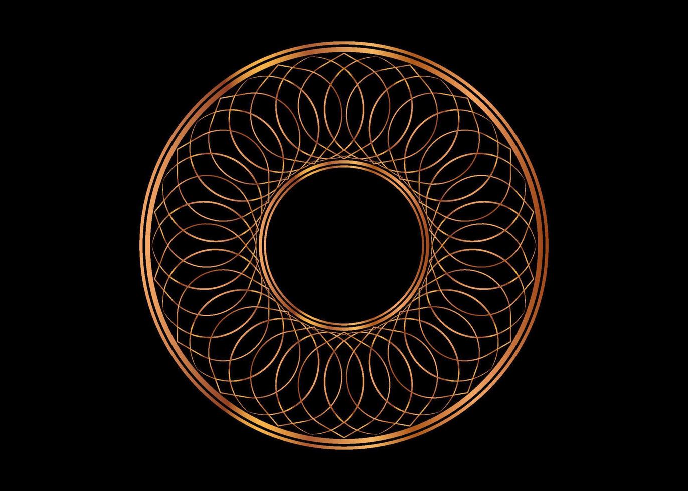 Decorative round gold frame, Mandala for design with floral ornament. Circle border template for printing postcards, invitations, books, for textiles, engraving, wooden furniture, forging. Vector