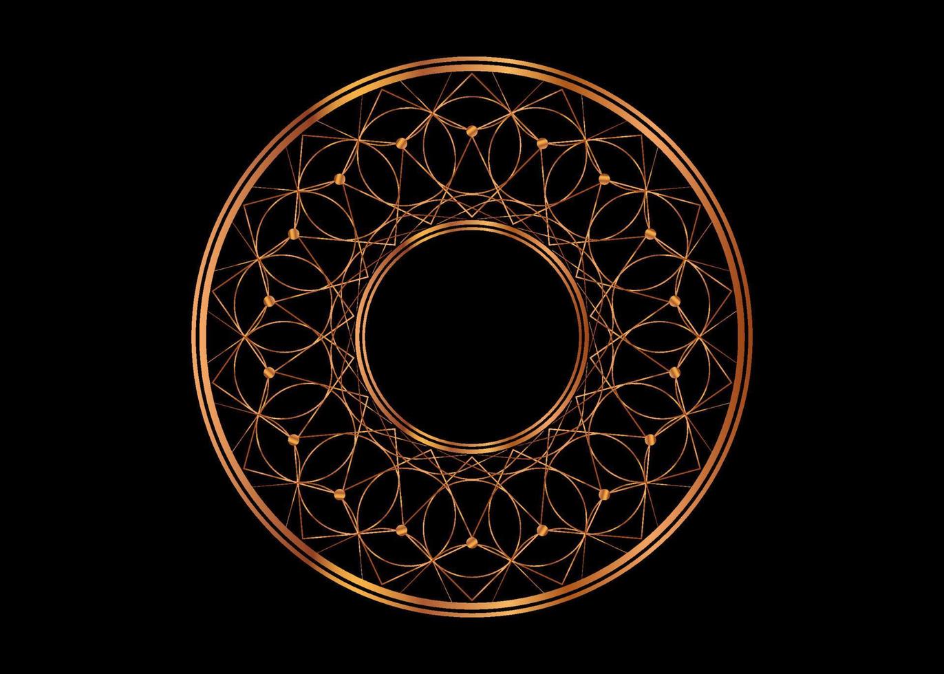 Decorative round gold frame, Mandala for design with floral ornament. Circle border template for printing postcards, invitations, books, for textiles, engraving, wooden furniture, forging. Vector