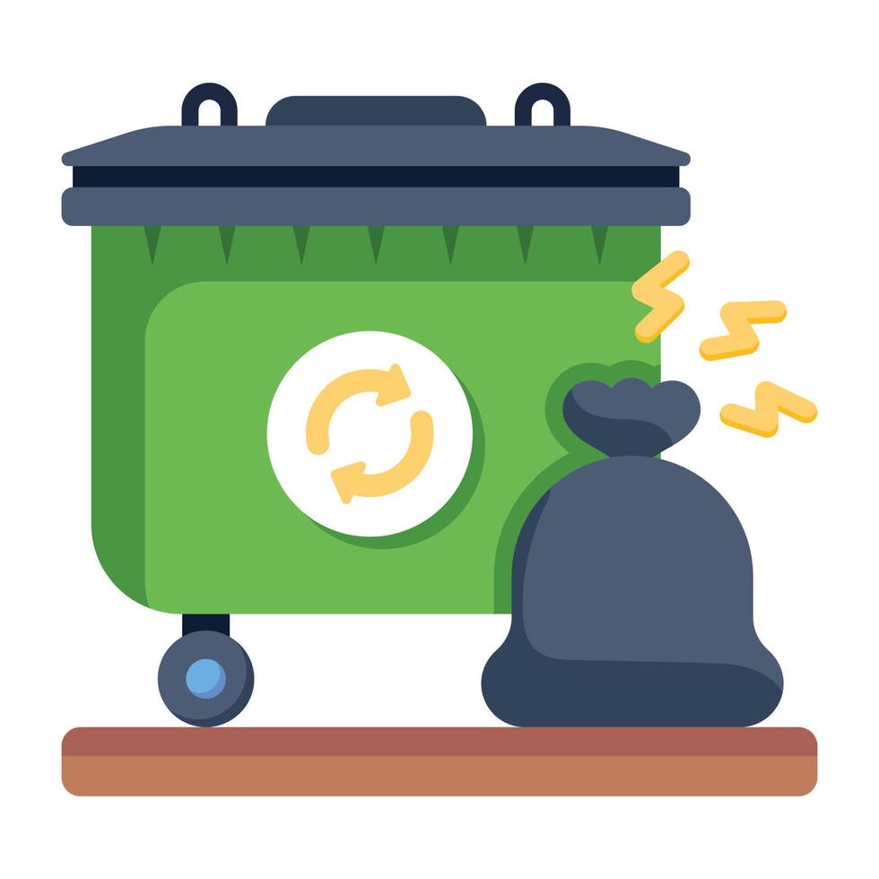 A flat icon of trash can in vector format