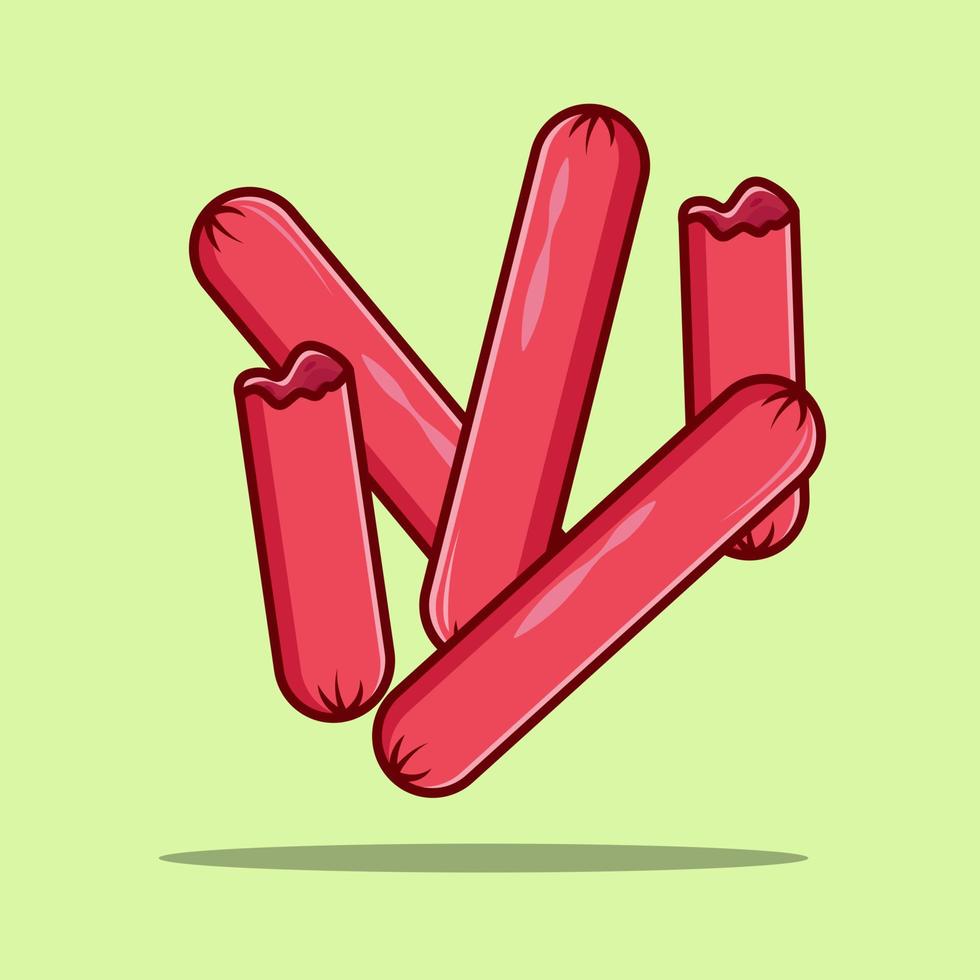 Sausage and sausage slices illustration and vector