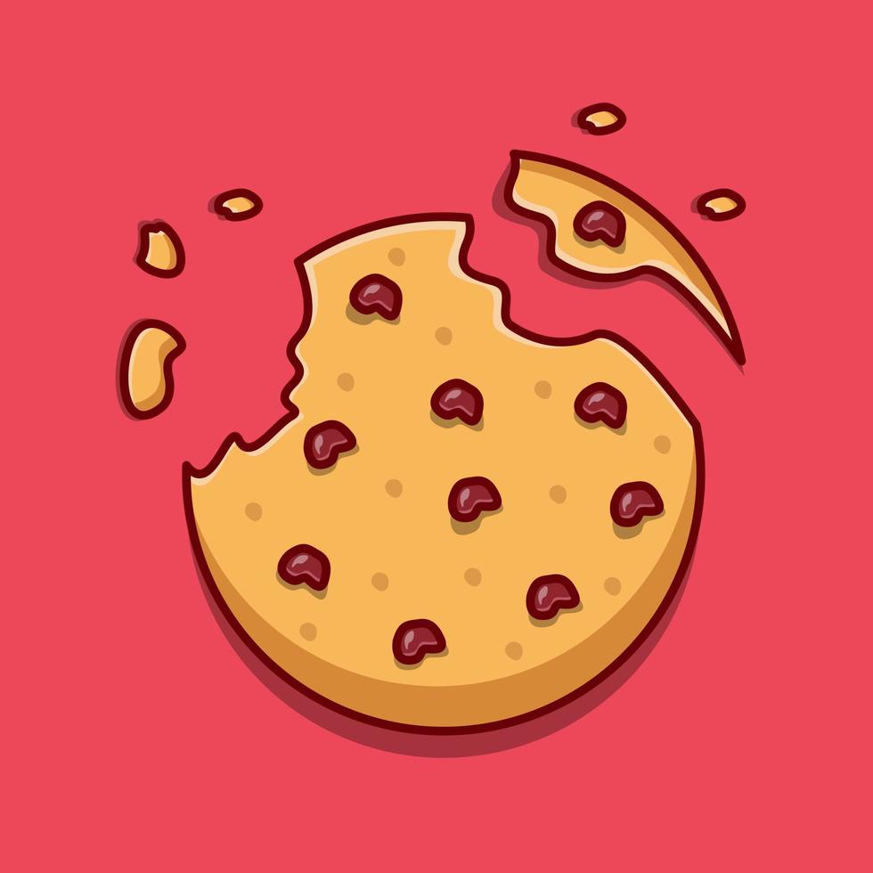 Bitten, broken, cookie chocolate crumbs. Cartoon vector illustration