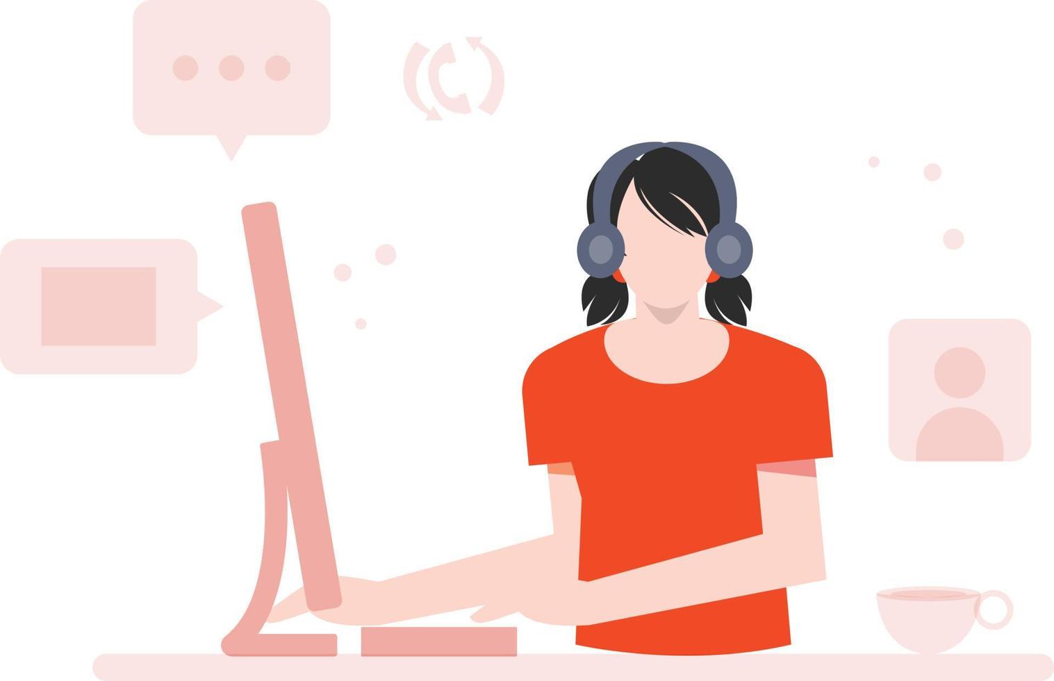 The girl is working on the computer. vector