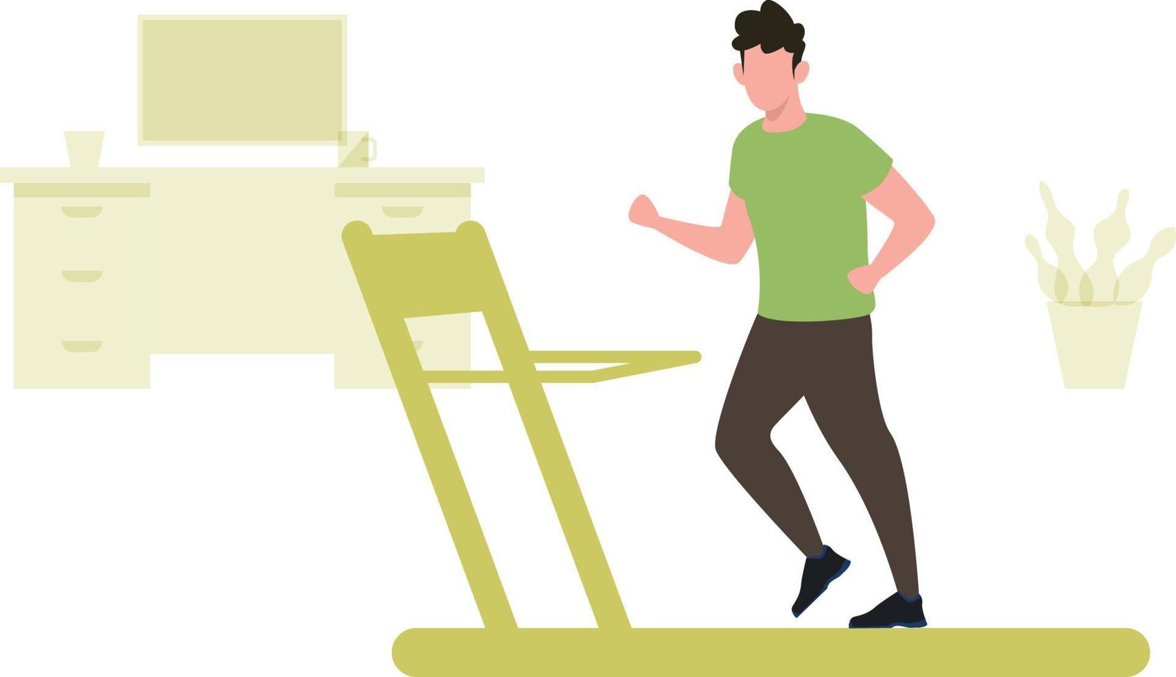 The boy is running on the treadmill. vector