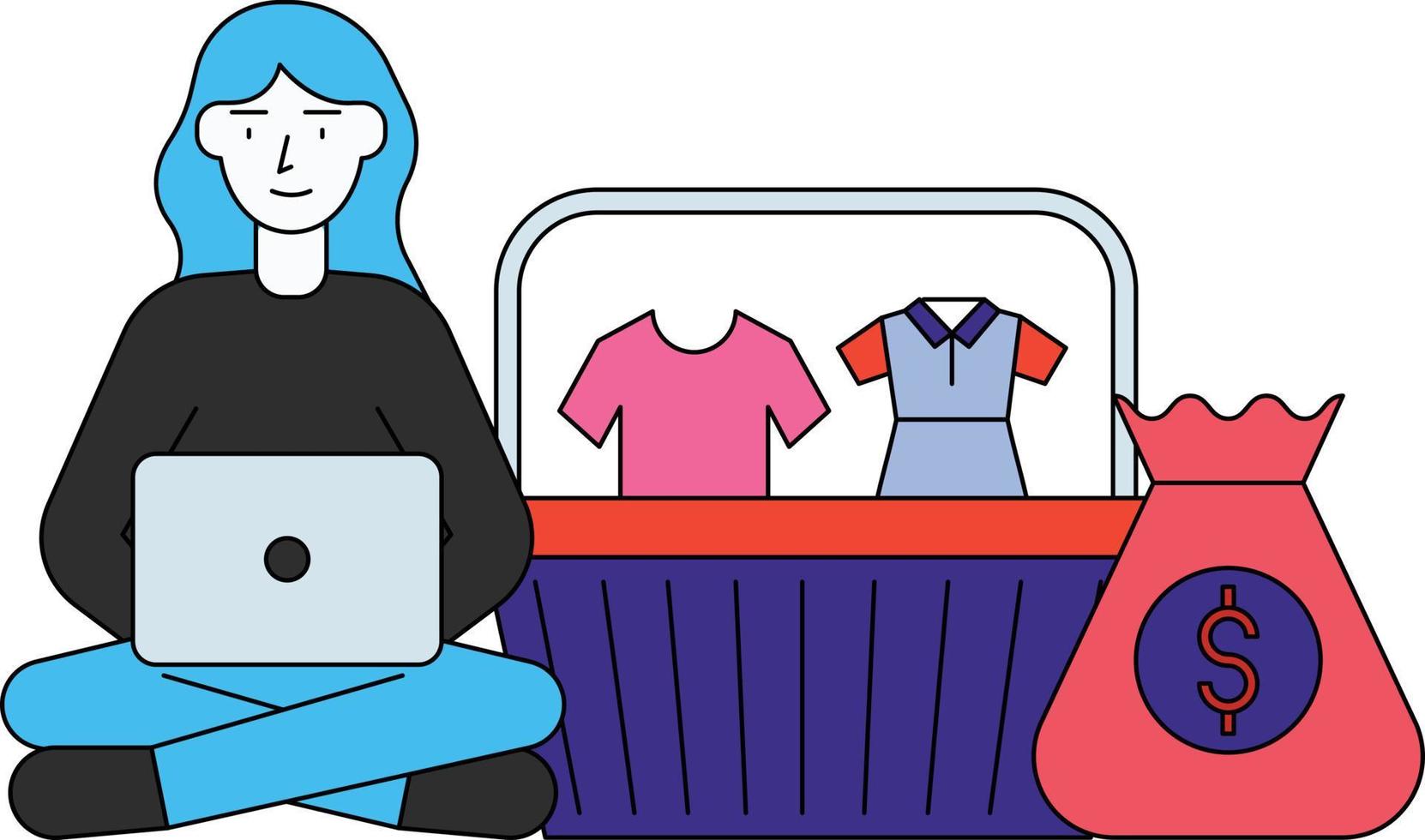 The girl is shopping on a laptop. vector