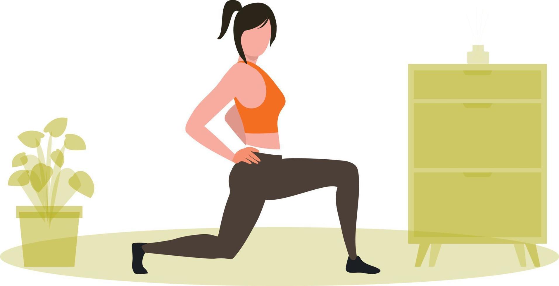 The girl is exercising by stretching her body. vector