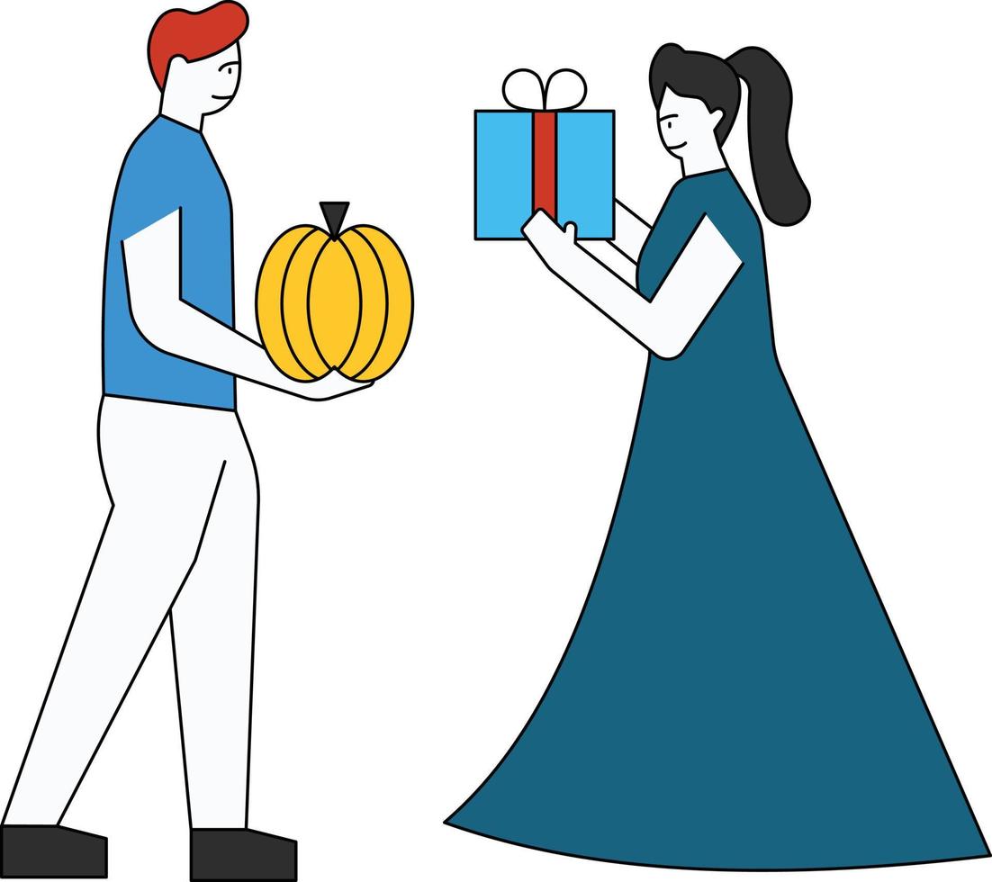 Boy and girl give Thanksgiving gifts. vector