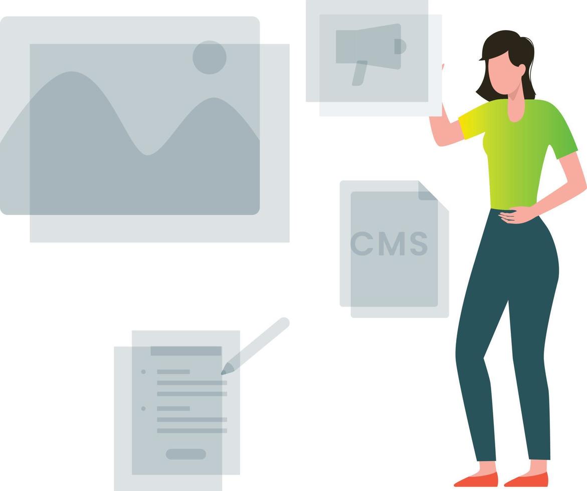 The girl is marketing the web page. vector