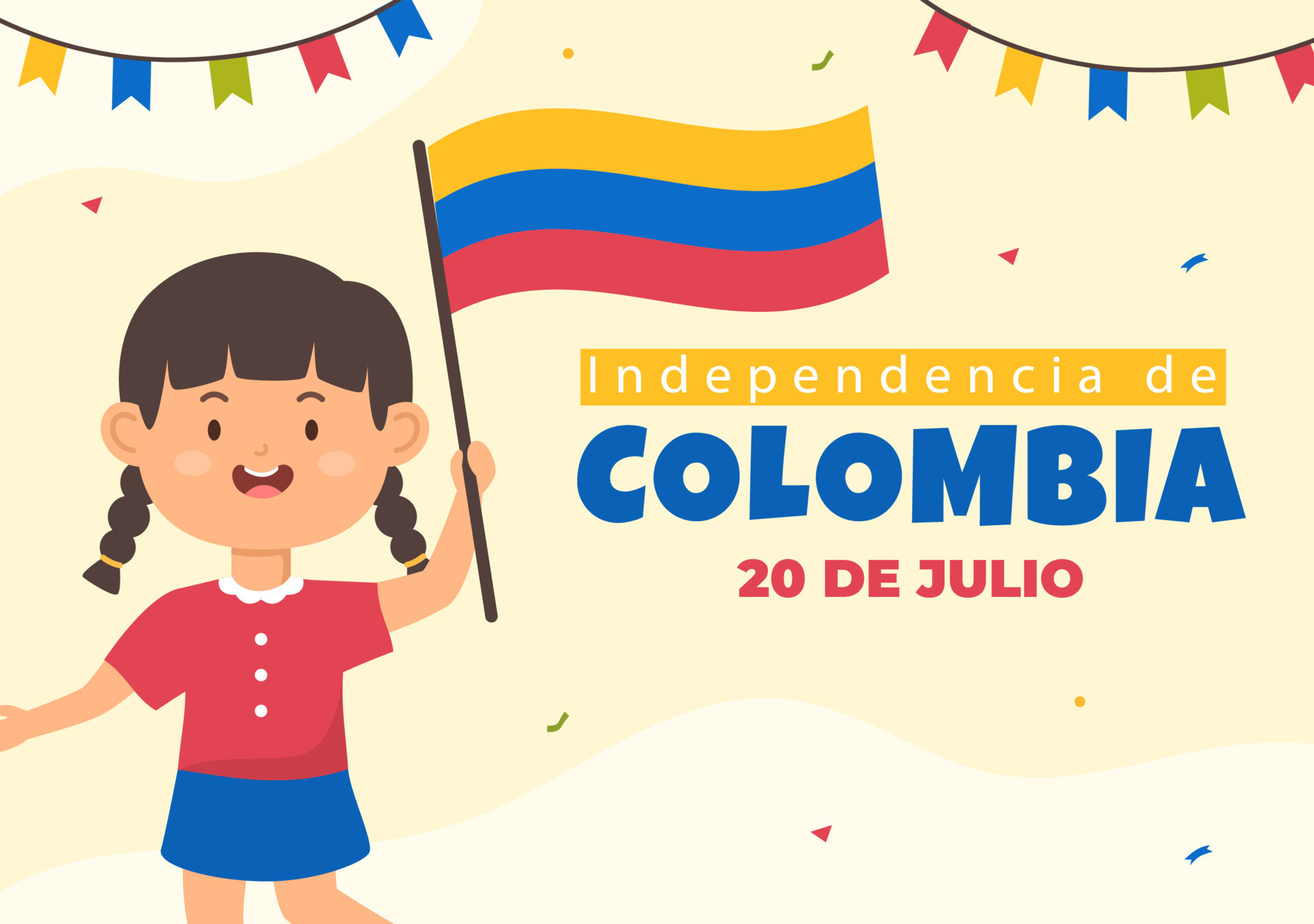 20 de julio independencia de colombia ilustración de dibujos animados con  banderas, globos y personajes de niños lindos para el diseño de carteles  7853460 Vector en Vecteezy
