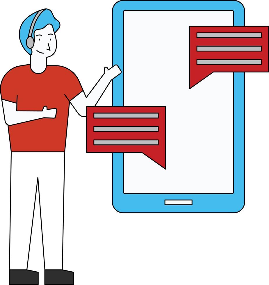 The boy is chatting on mobile. vector