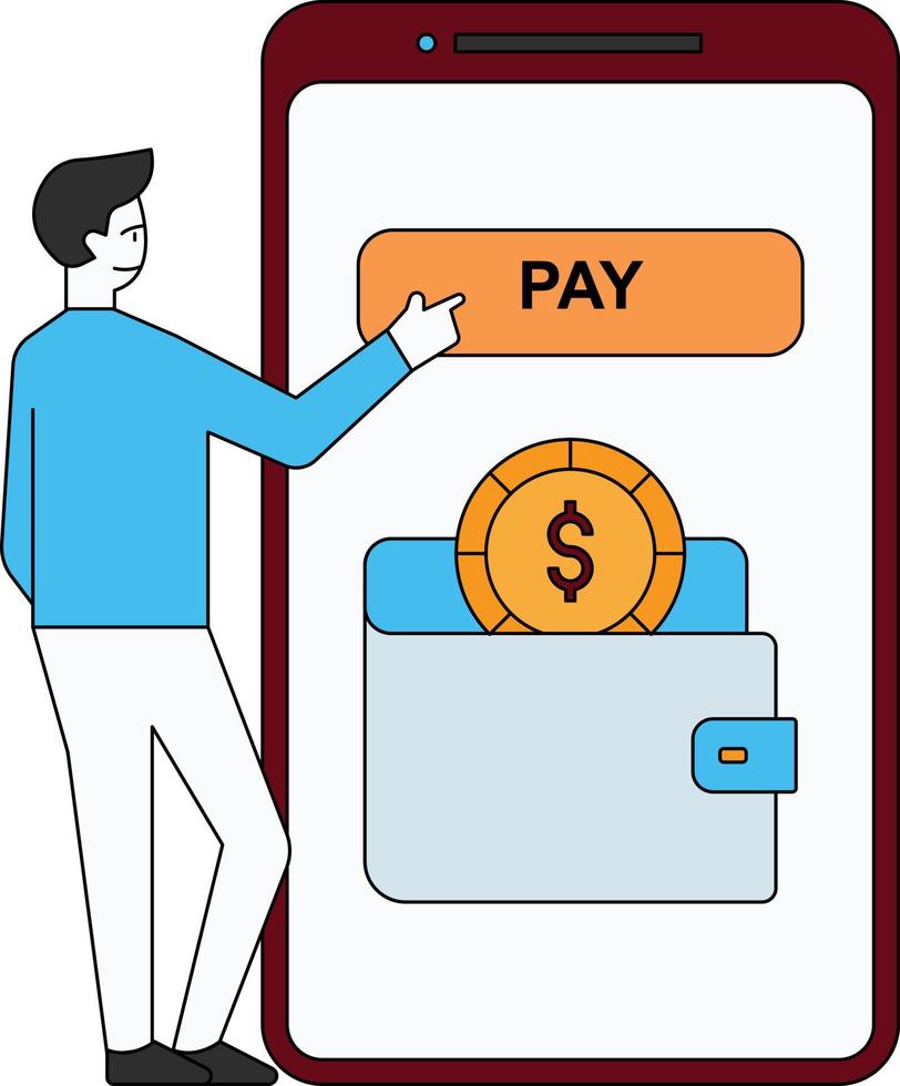 The boy clicks on the pay bar. vector