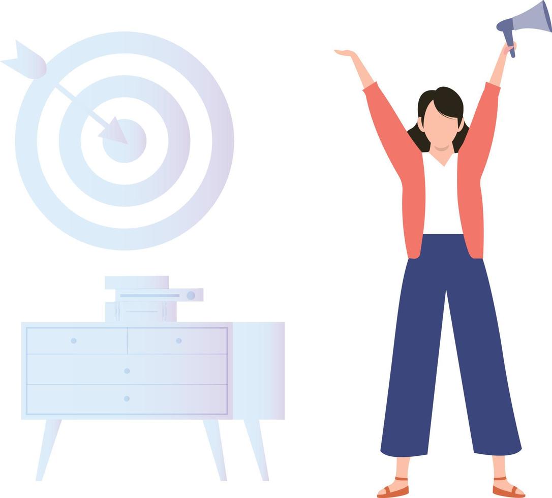 The girl is marketing with a megaphone. vector