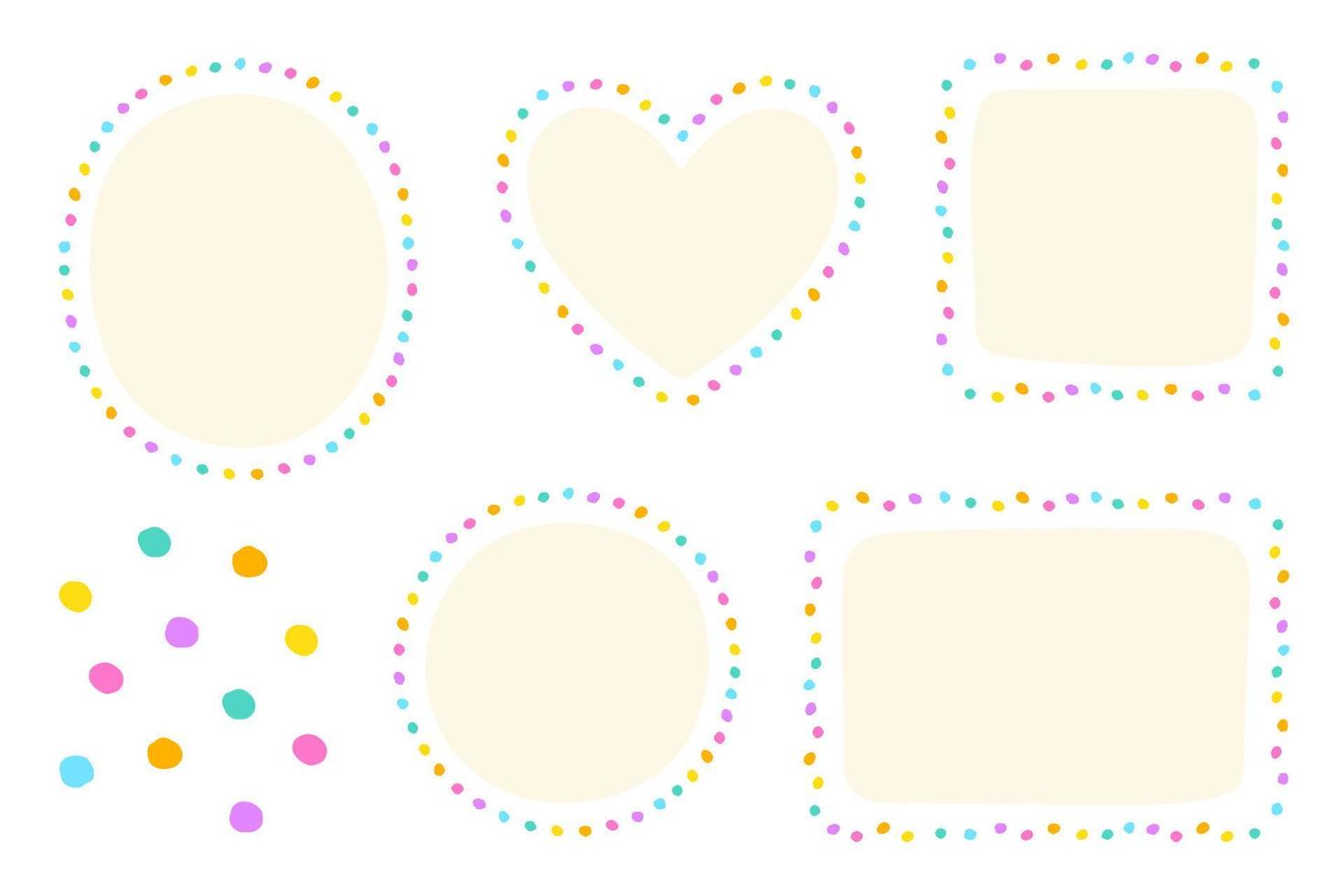 Bright Colorful Dot Dash Line Doodle Hand Drawing Drawn Heart Circle Square Oval Rectangle Sticky note Shape Borders Frames Plate Sticky Note Set Collection Background Vector Illustration