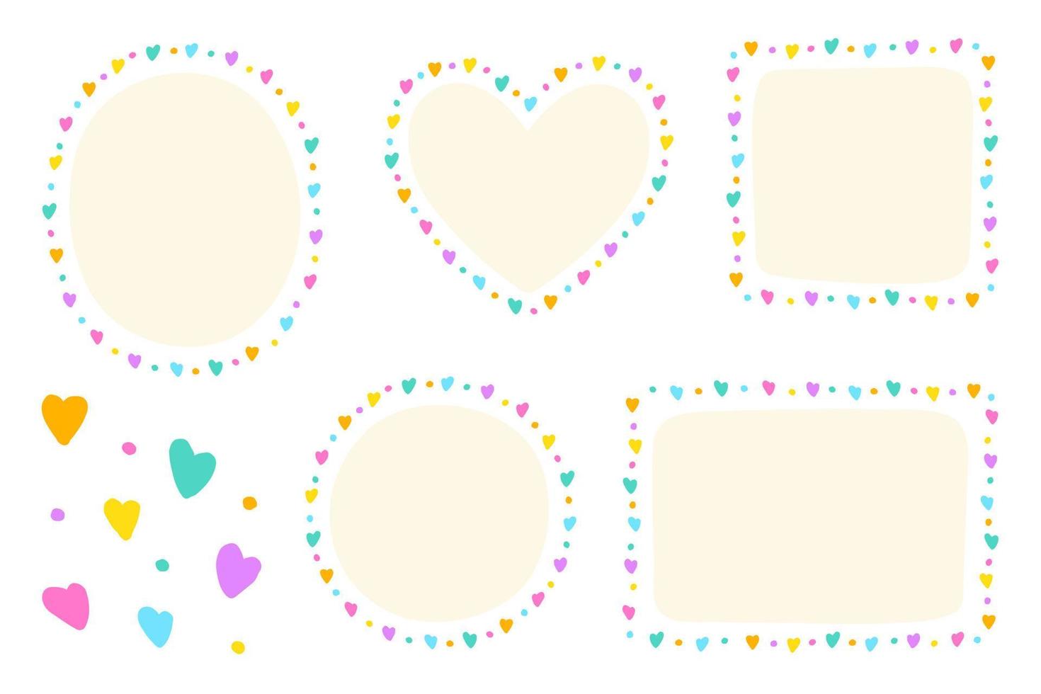 Abstract Bright Colorful Heart Love Valentines Day Dot Dash Line Doodle Hand Drawing Drawn Heart Circle Square Oval Rectangle Sticky note Shape Borders Frames Plate vector