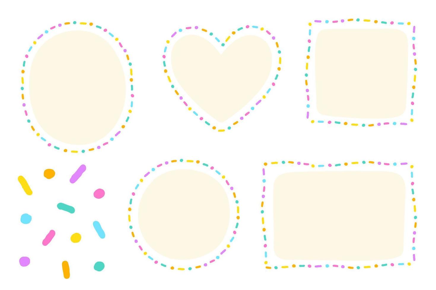 Bright Colorful Minus Dot Dash Line Doodle Hand Drawing Drawn Heart Circle Square Oval Rectangle Sticky note Shape Borders Frames Plate Sticky Note Set Collection Background Vector Illustration