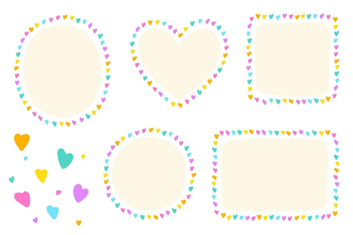 Bright Heart Love Valentines Day Dot Dash Doodle Hand Drawing Drawn Heart Circle Square Oval Rectangle Sticky note Shape Borders Frames Plate Sticky Note Set Collection Background Vector Illustration
