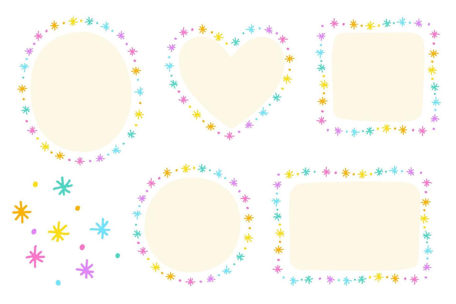 Bright Star Asterisk Sparkle Dot Dash Doodle Hand Drawing Drawn Heart Circle Square Oval Rectangle Sticky note Shape Borders Frames Plate Sticky Note Set Collection Background Vector Illustration