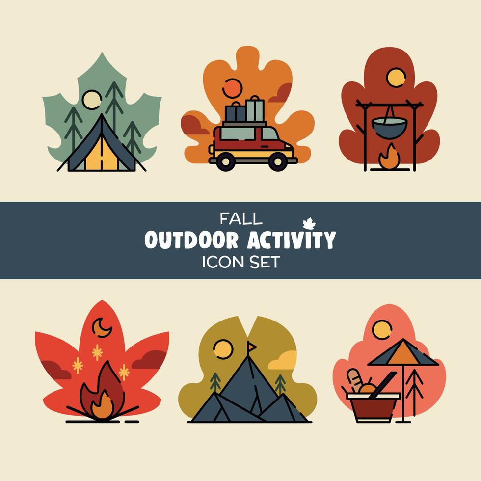 conjunto de iconos de actividad al aire libre de temporada de otoño vector