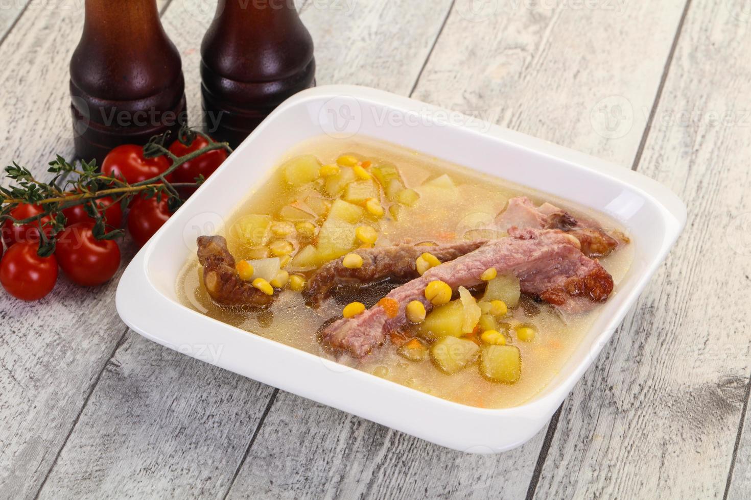 Peas soup with ribs photo