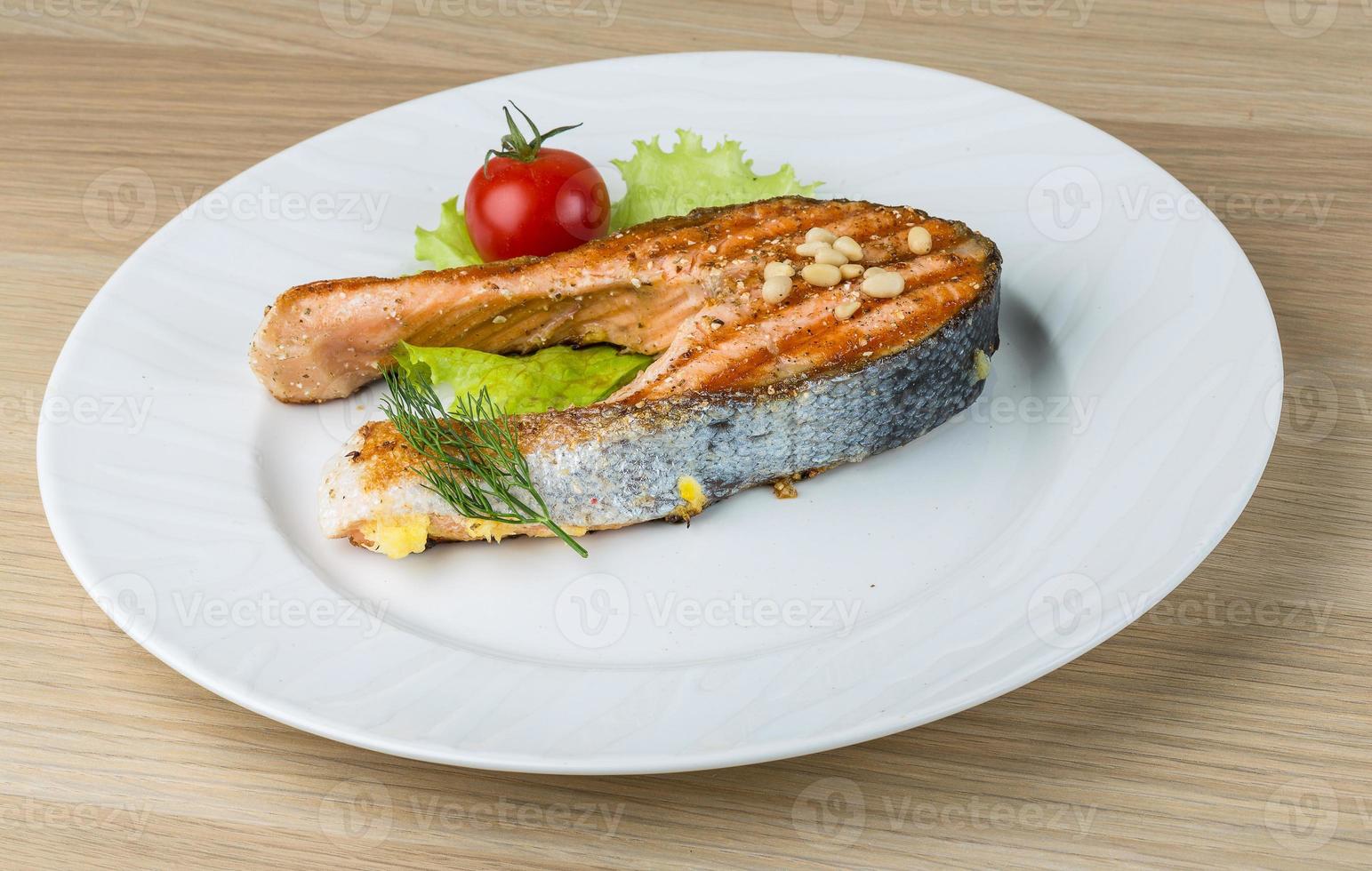 Grilled salmon steak photo