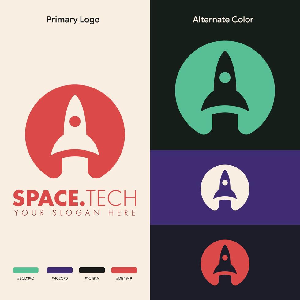 concepto de logotipo de cohete de nave espacial moderna vector