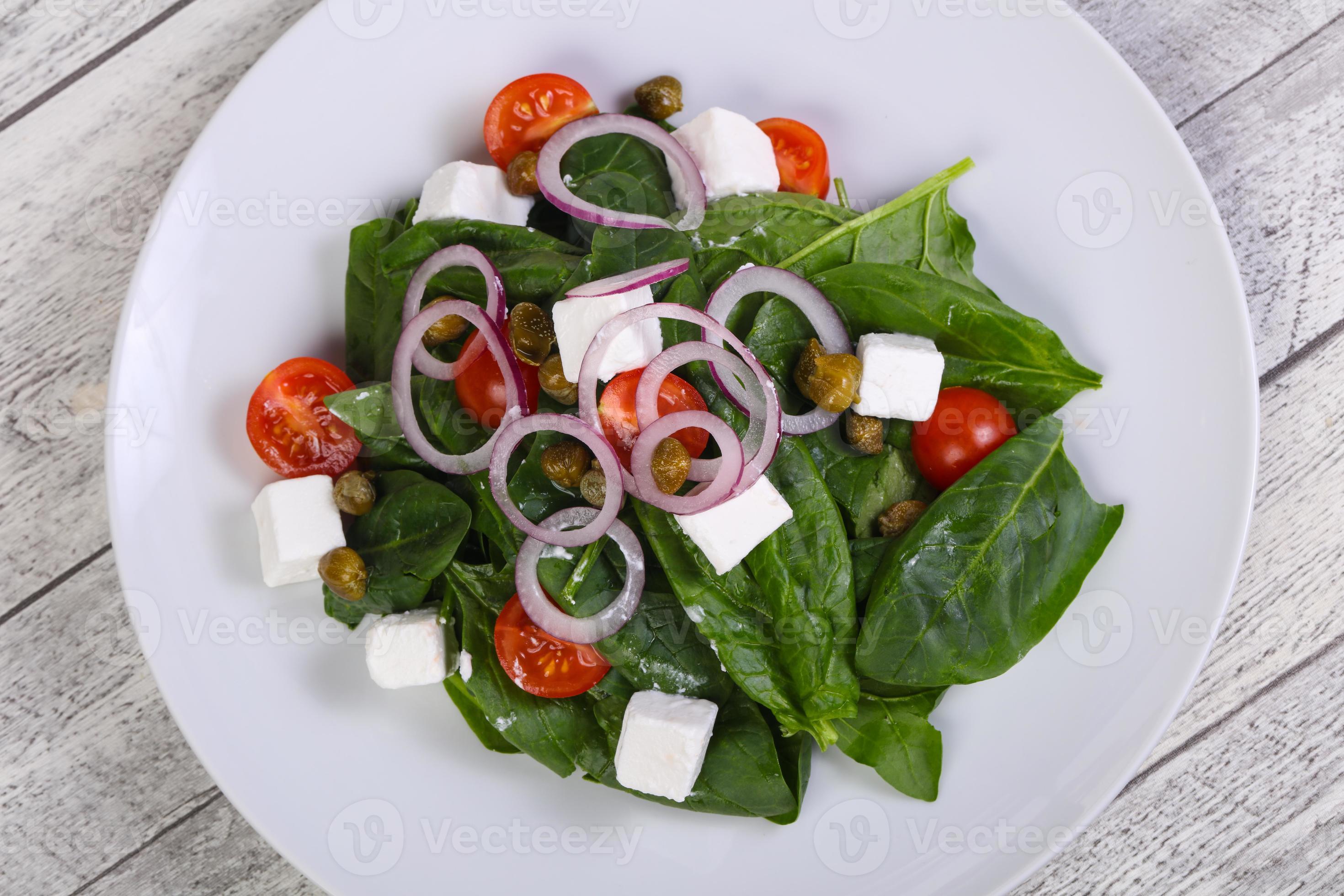 Salad with feta and spinach 7859229 Stock Photo at Vecteezy