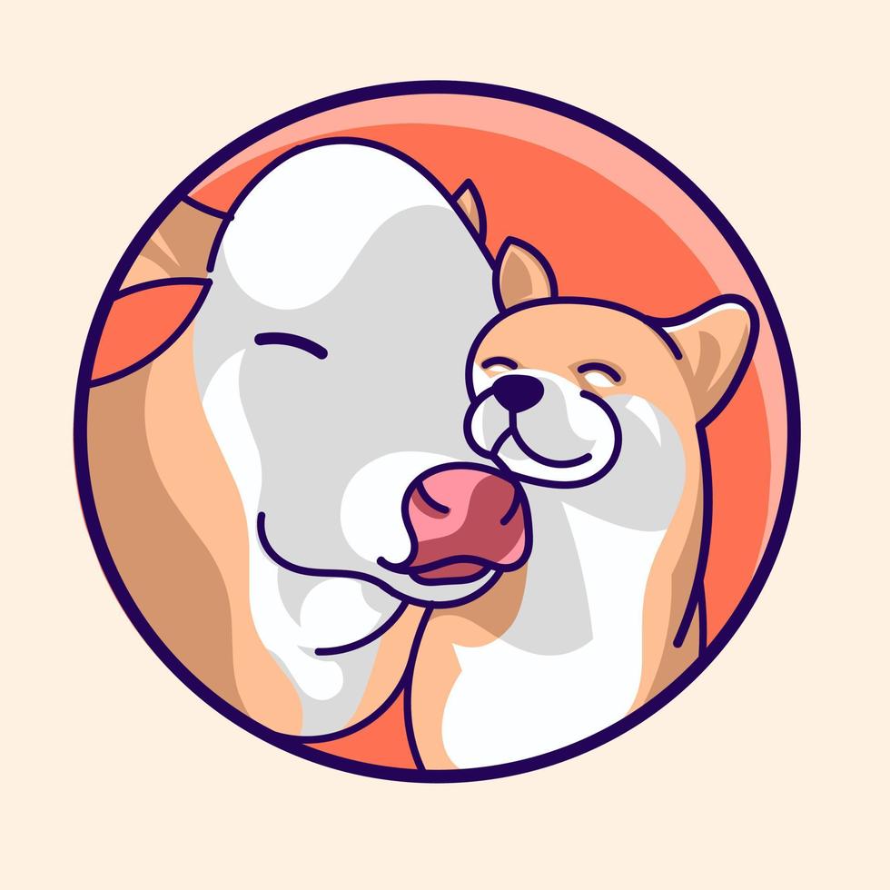 icono de ilustración vectorial, vacas animales y perros amistad eterna, para granjas de ganado y comunidad de amantes de los animales vector