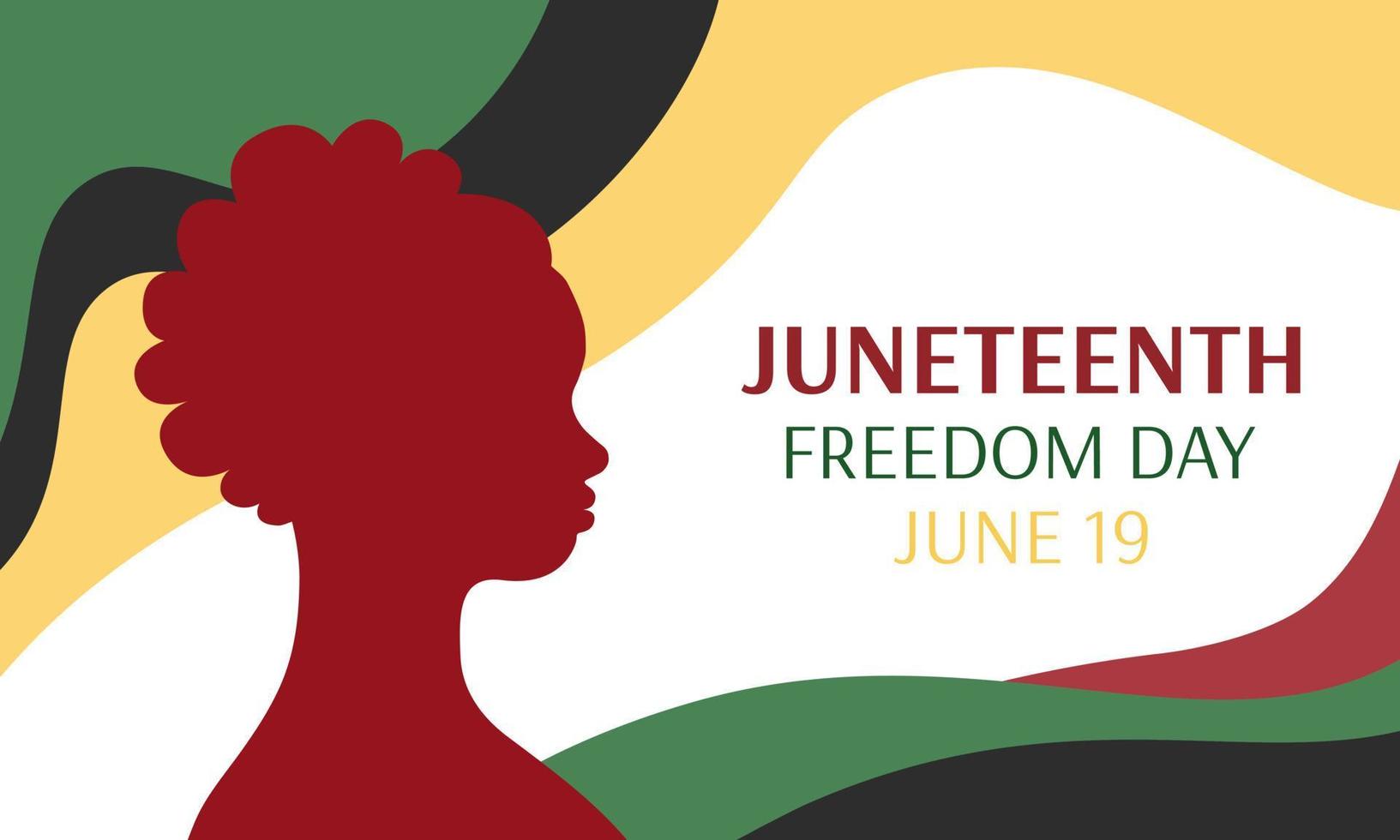 cartel del día de la libertad del 19 de junio. silueta de persona afroamericana de perfil. mujer africana 19 de junio feriado. ilustración vectorial vector