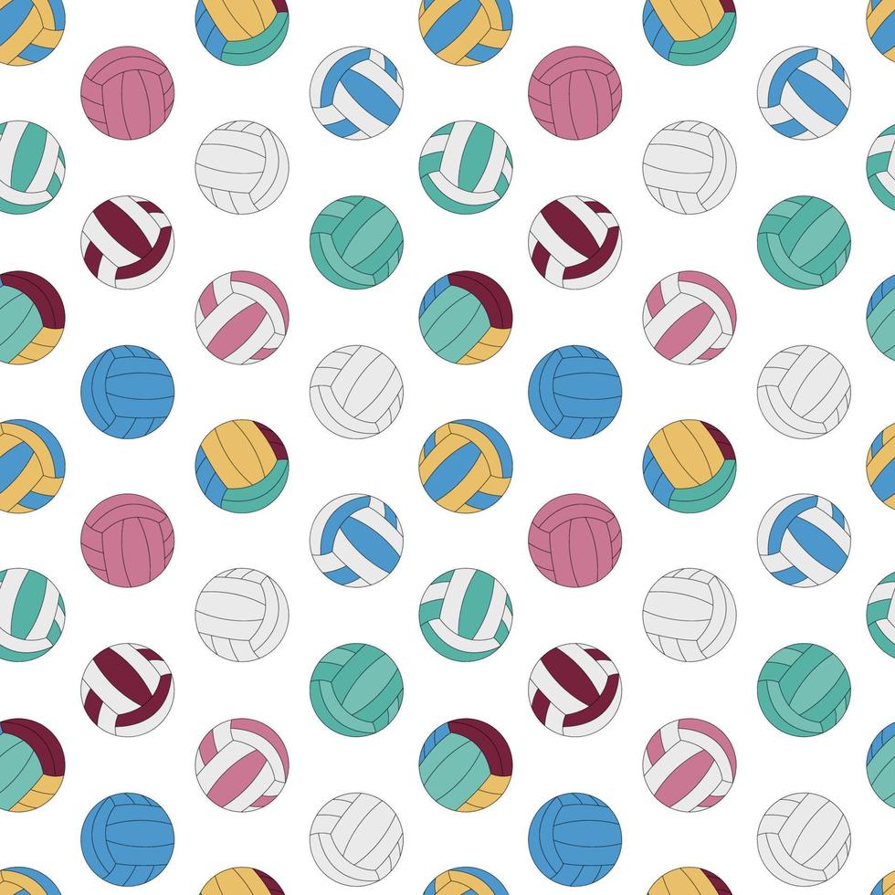 Volleyball pattern. White seamless background with balls for volleyball game. Vector flat sports pattern