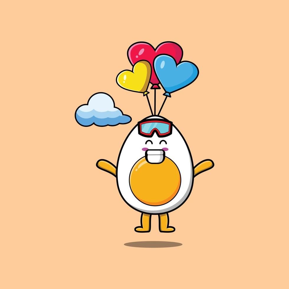 Cute cartoon Boiled egg is skydiving with balloon vector