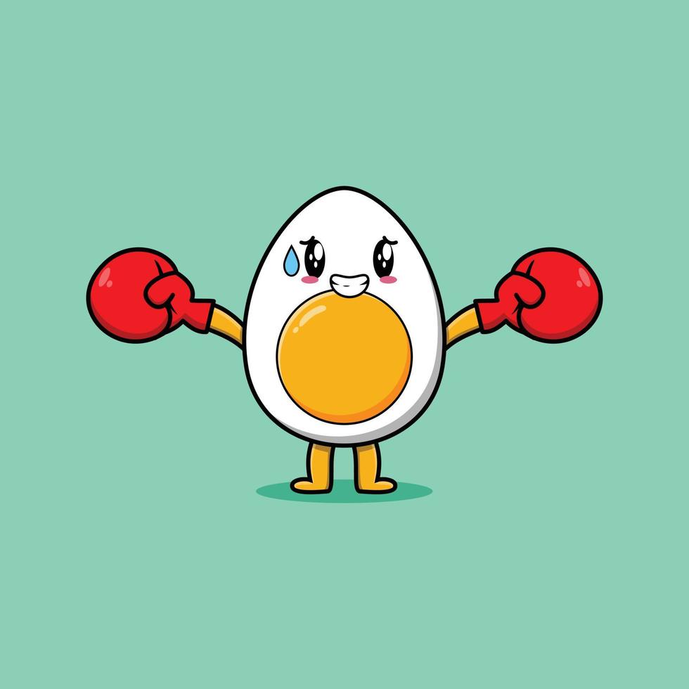 Cute Boiled egg cartoon playing sport boxing vector