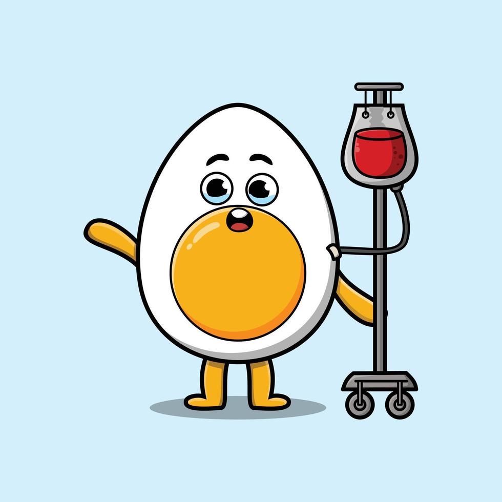 Cute cartoon boiled egg having blood transfusion vector