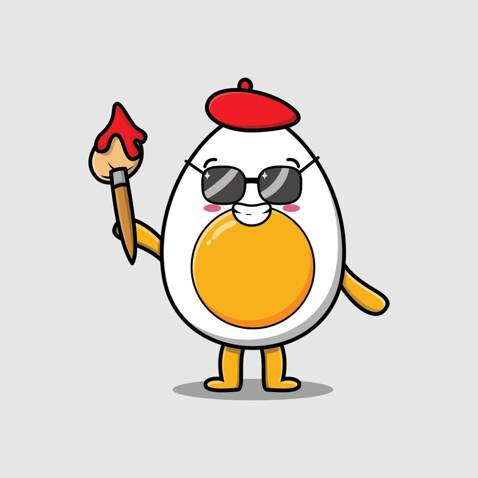 Cute cartoon Boiled egg painter brush to draw vector