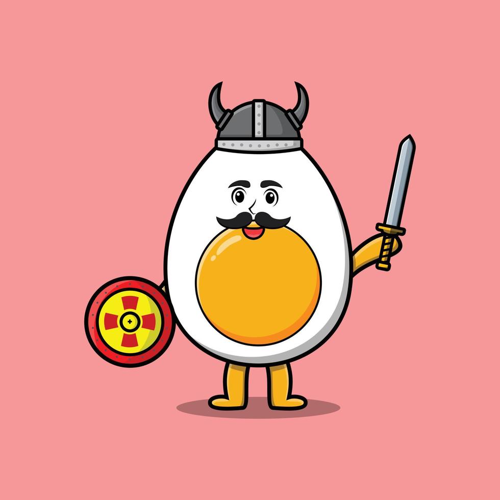 personaje de dibujos animados lindo huevo cocido pirata vikingo vector