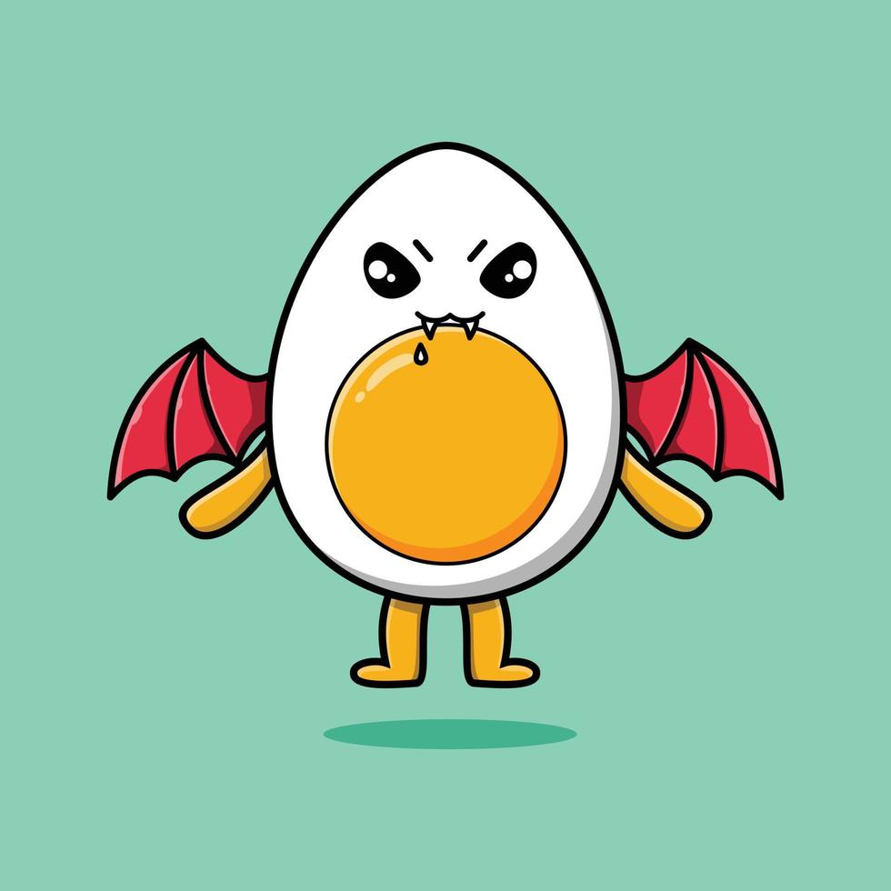 Cute cartoon Boiled egg as dracula with wings vector