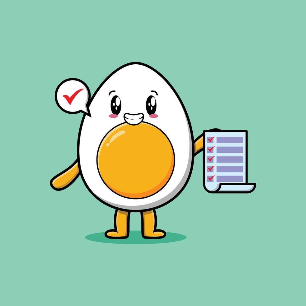 Cute cartoon boiled egg holding checklist note vector