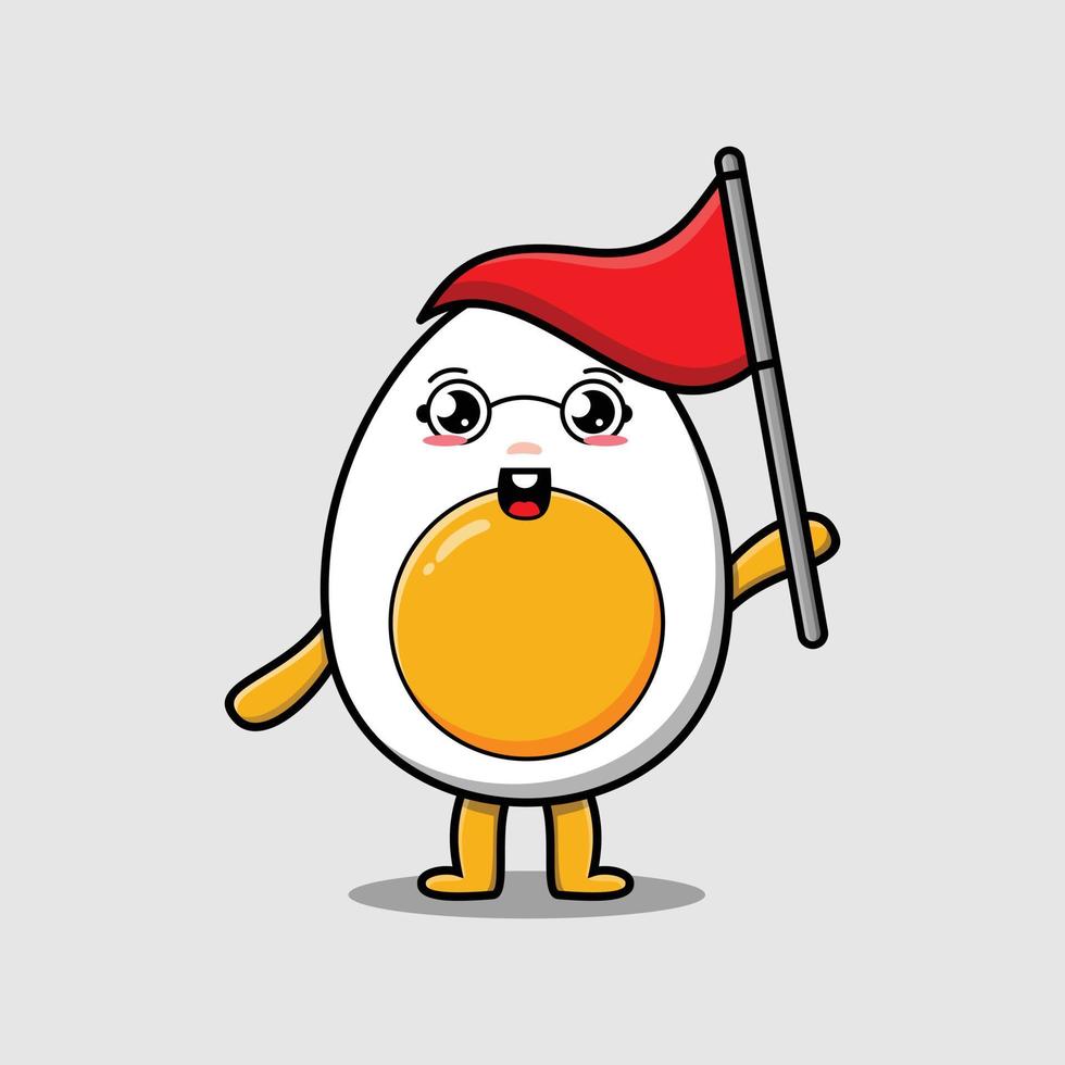 Cute cartoon Boiled egg holding triangle flag vector