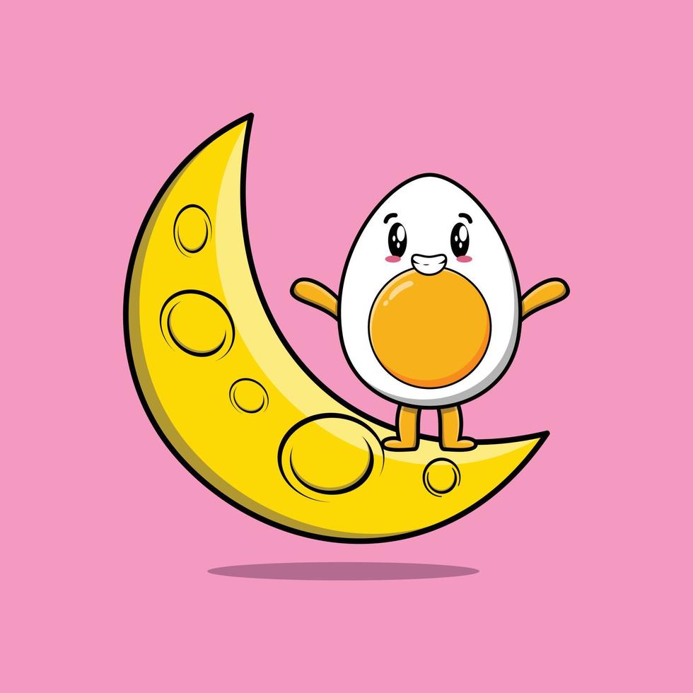 cartoon Boiled egg standing on the crescent moon vector