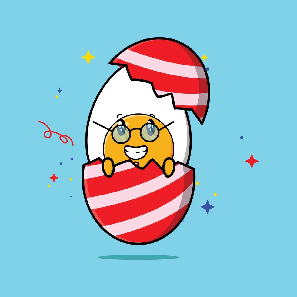 Cute cartoon boiled egg coming out from easter egg vector