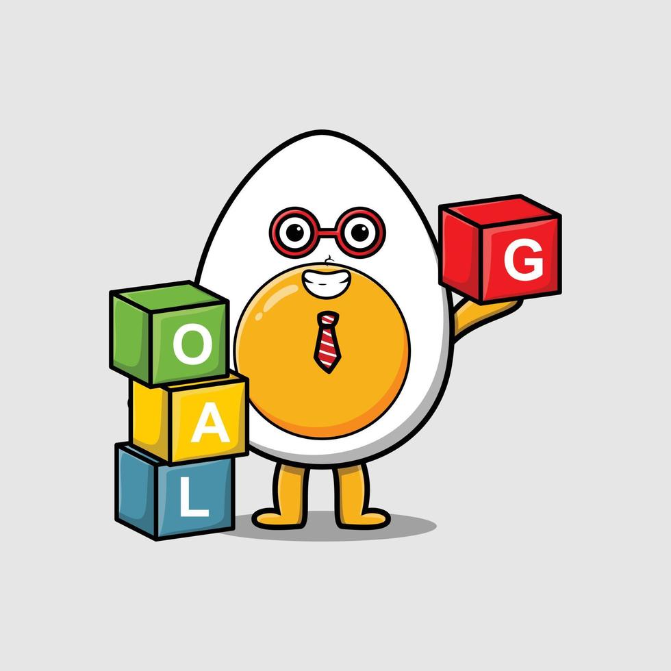 cartoon boiled egg businessman stacking goal box vector