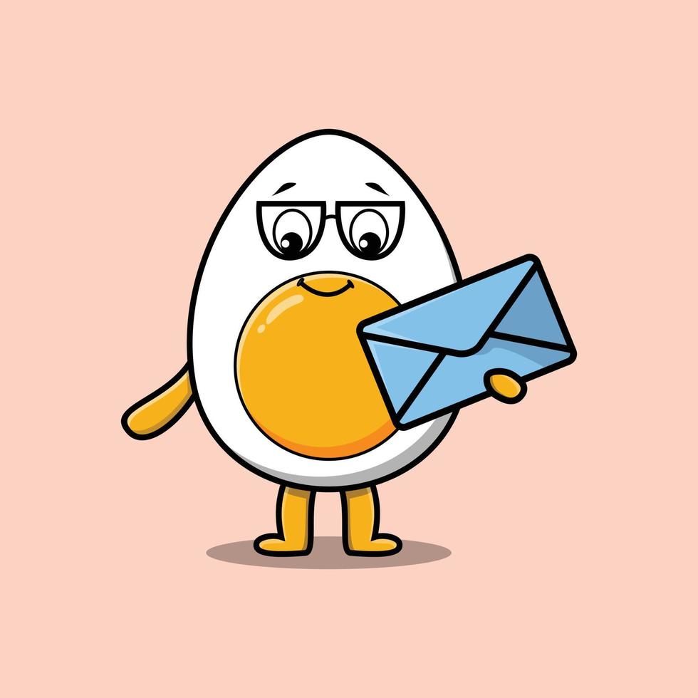 Cute cartoon boiled egg holding envelope vector