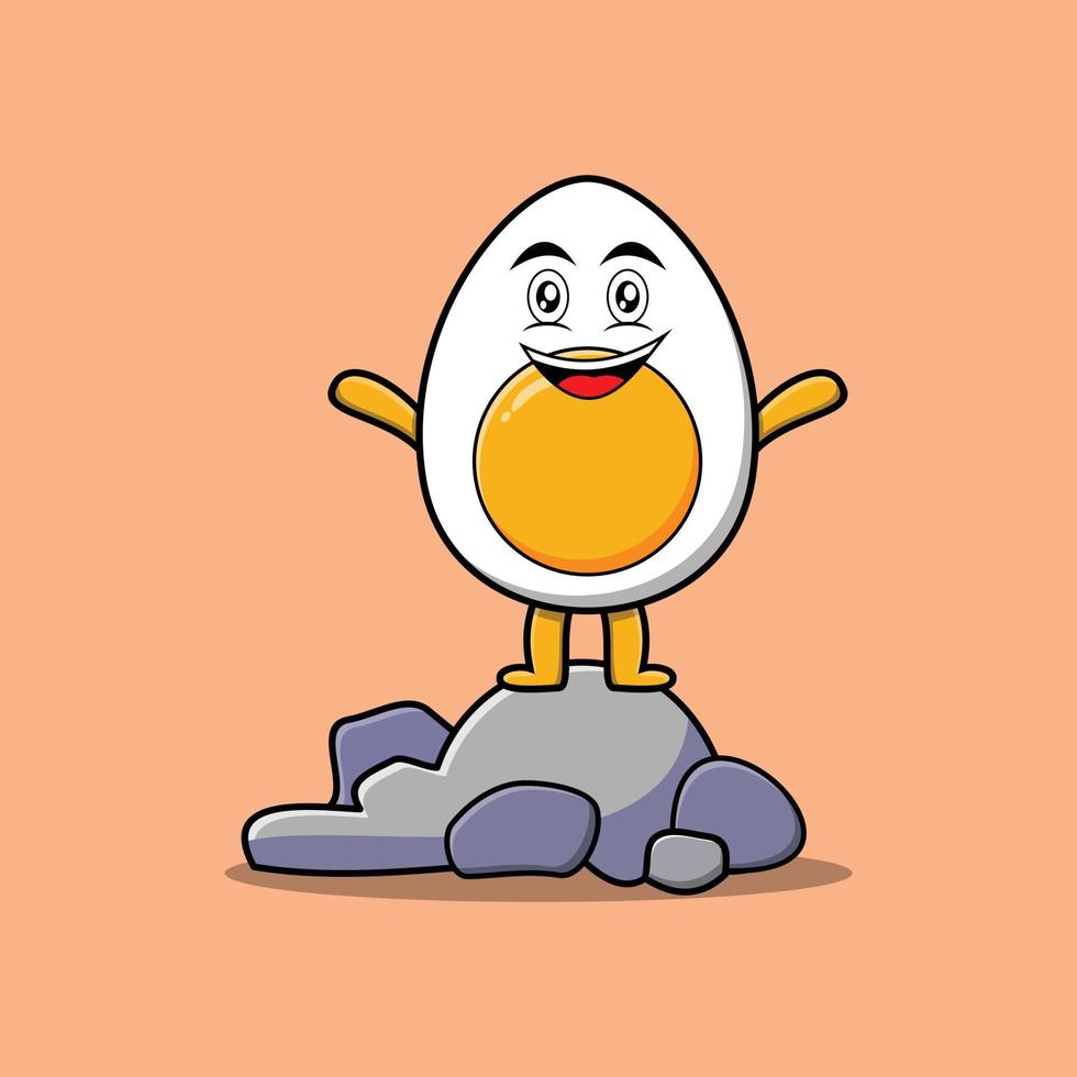 piedra de pie de personaje de huevo cocido de dibujos animados lindo vector