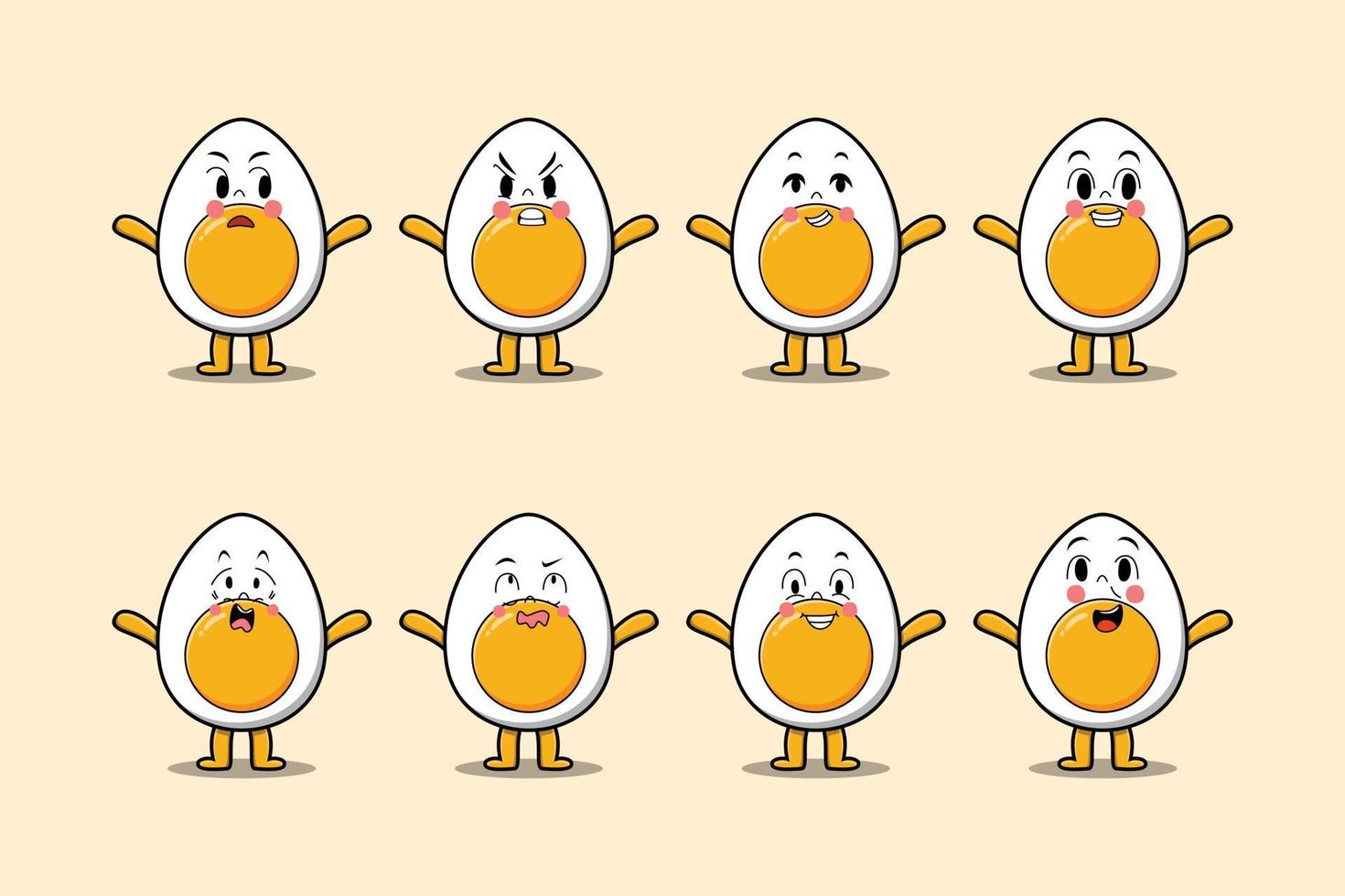 Set kawaii boiled egg cartoon different expression vector